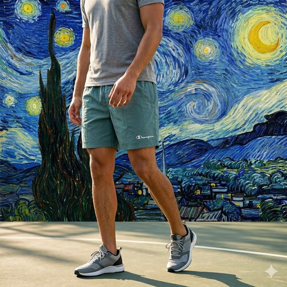 Champion Men Nylon Crinkle Short Teal Blue Medium Sportswear Gorpcore Streetwear